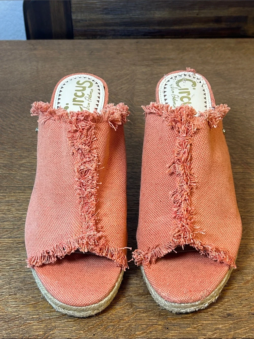CIRCUS BY SAM EDELMAN Baker Wedge fringe Orange denim Sandals size 8.5